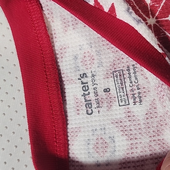 Carter's Christmas Red and White Girls Pajama Set 8 - Picture 6 of 7